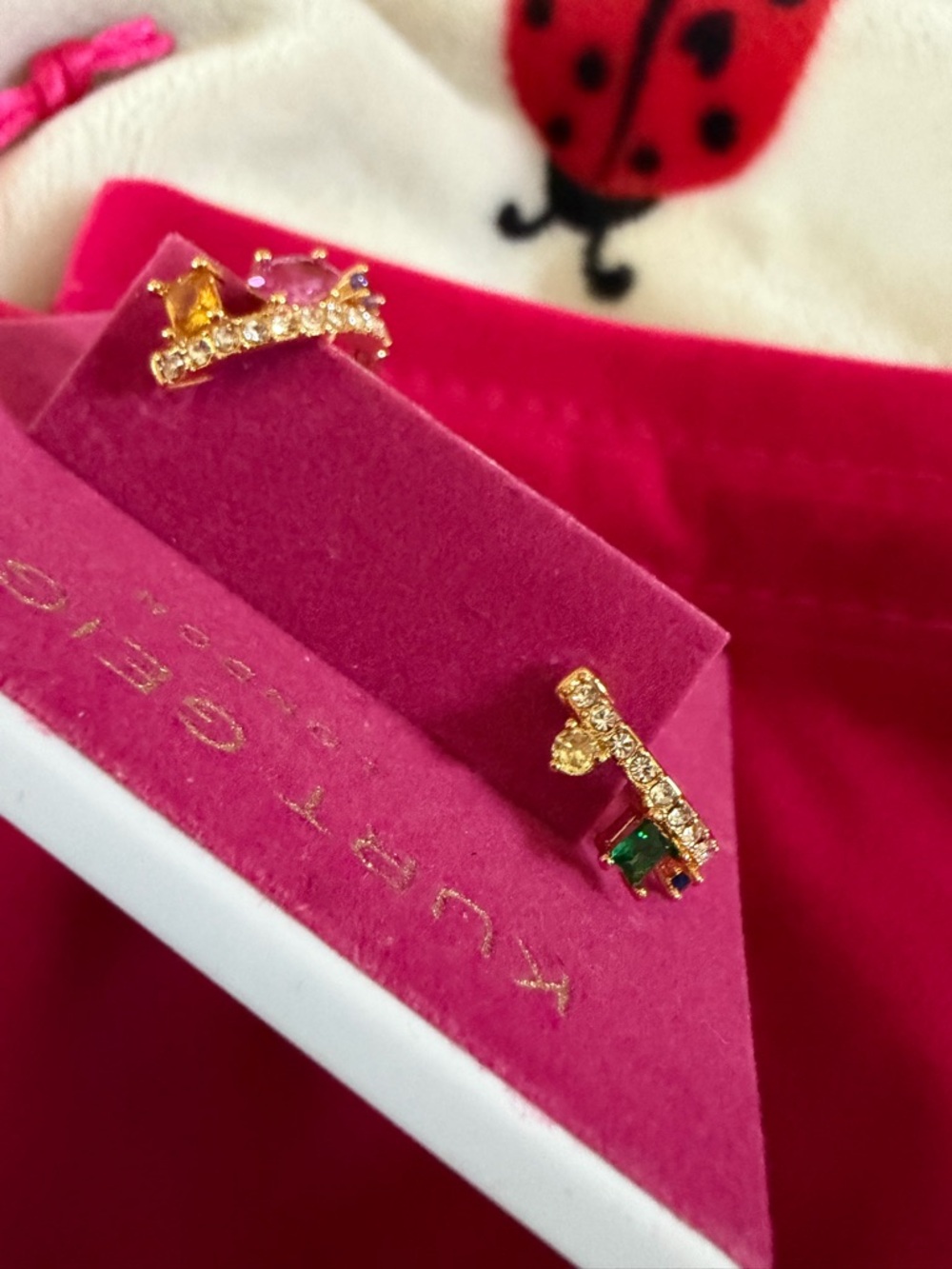 $68 Kurt Geiger London Multi Color Mixed Cut Crystal Hoop Earrings gold - Picture 8 of 12